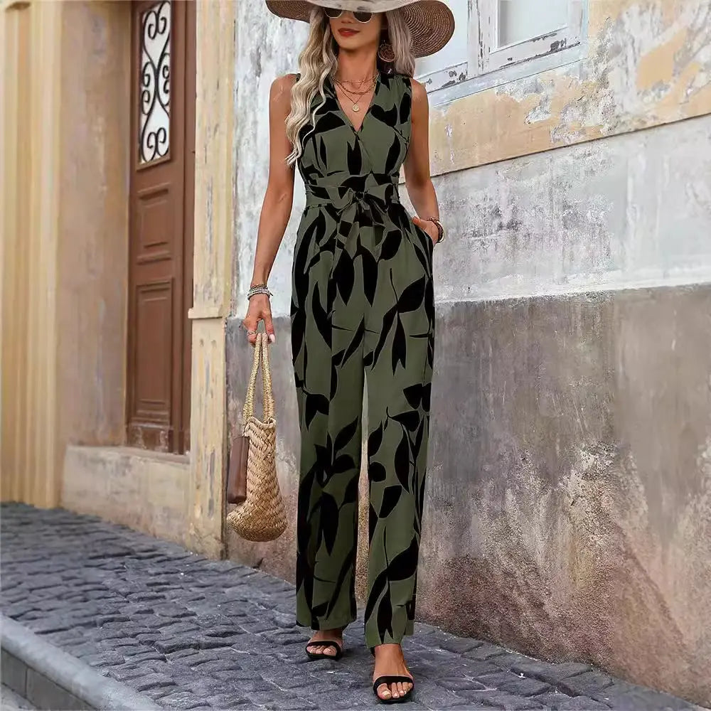 Fashionable High Waist Lace-up Wide Leg Jumpsuit For Women null