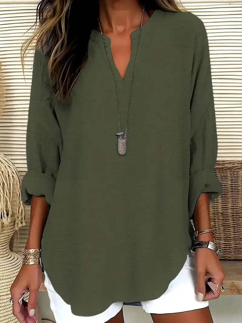 Women's V-neck Drop-shoulder Long-sleeve T-shirt Nipaaj
