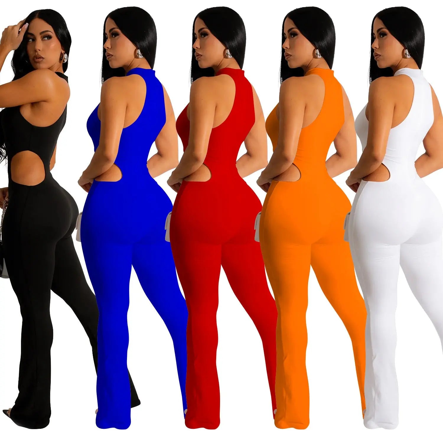 Women's Solid Color Sexy Halter Hollow-out Jumpsuit null