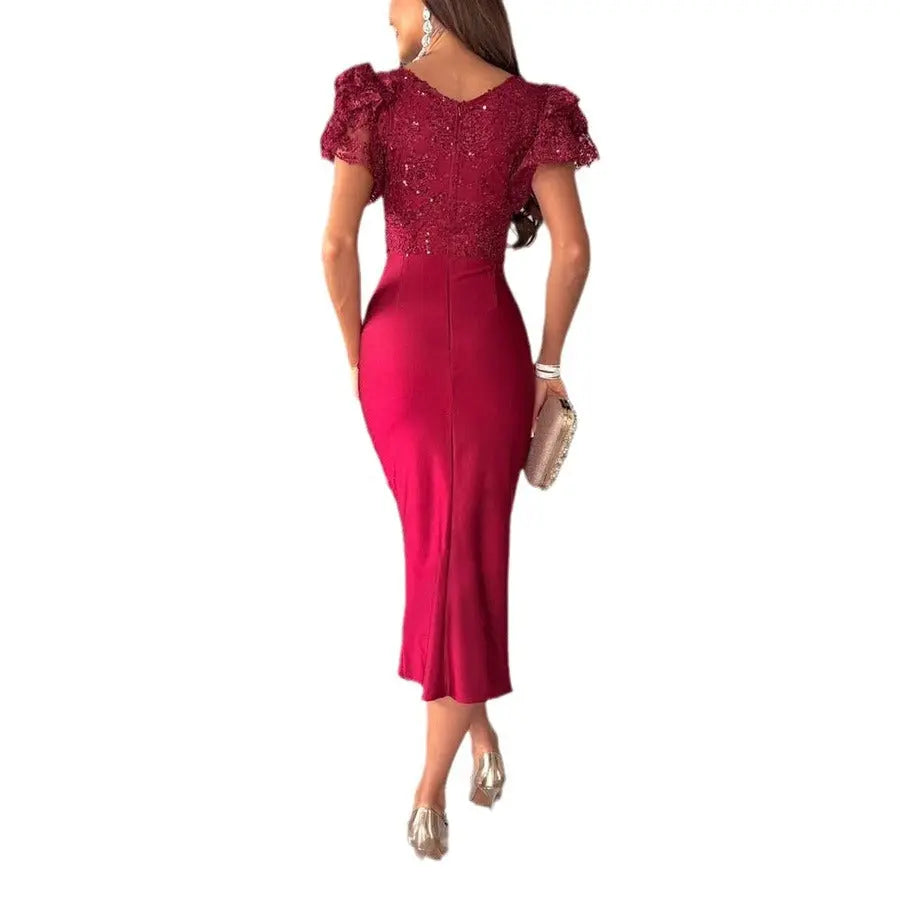 Casual Short Sleeve Split Dress Women null