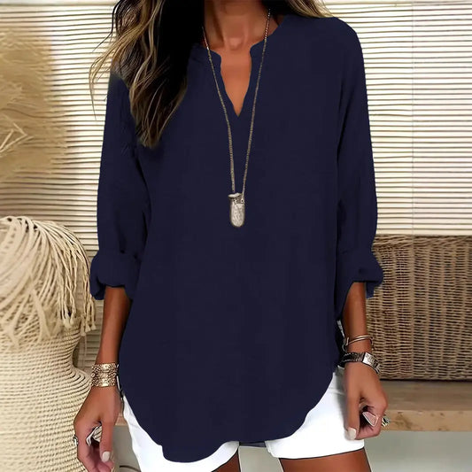 Women's V-neck Drop-shoulder Long-sleeve T-shirt Nipaaj