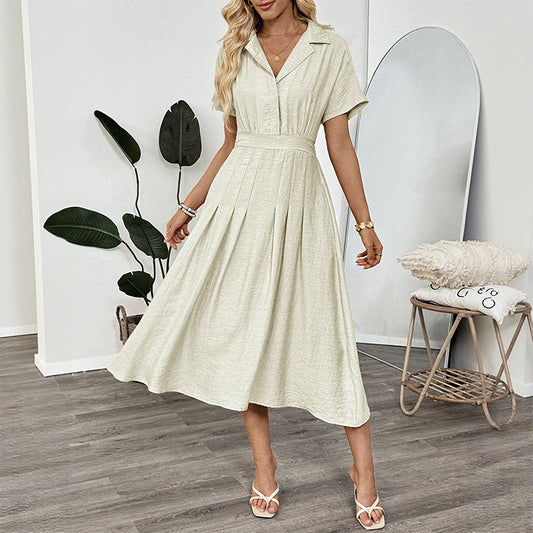 Lapel And Waist Tight Skirt Commuter Pocket Shirt Dress