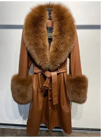 Slim-fit Leather Sheepskin Fox Fur Coat null