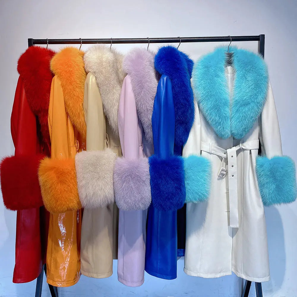 Slim-fit Leather Sheepskin Fox Fur Coat null