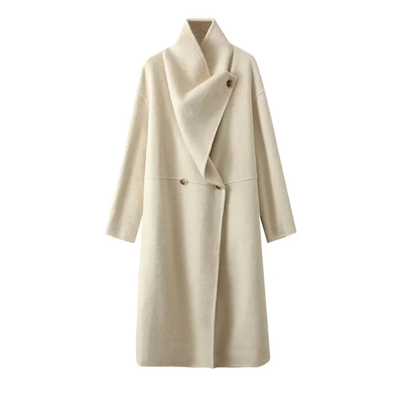 Women's Large Lapel Pure Color Tied Warm Reversible Woolen Coat null