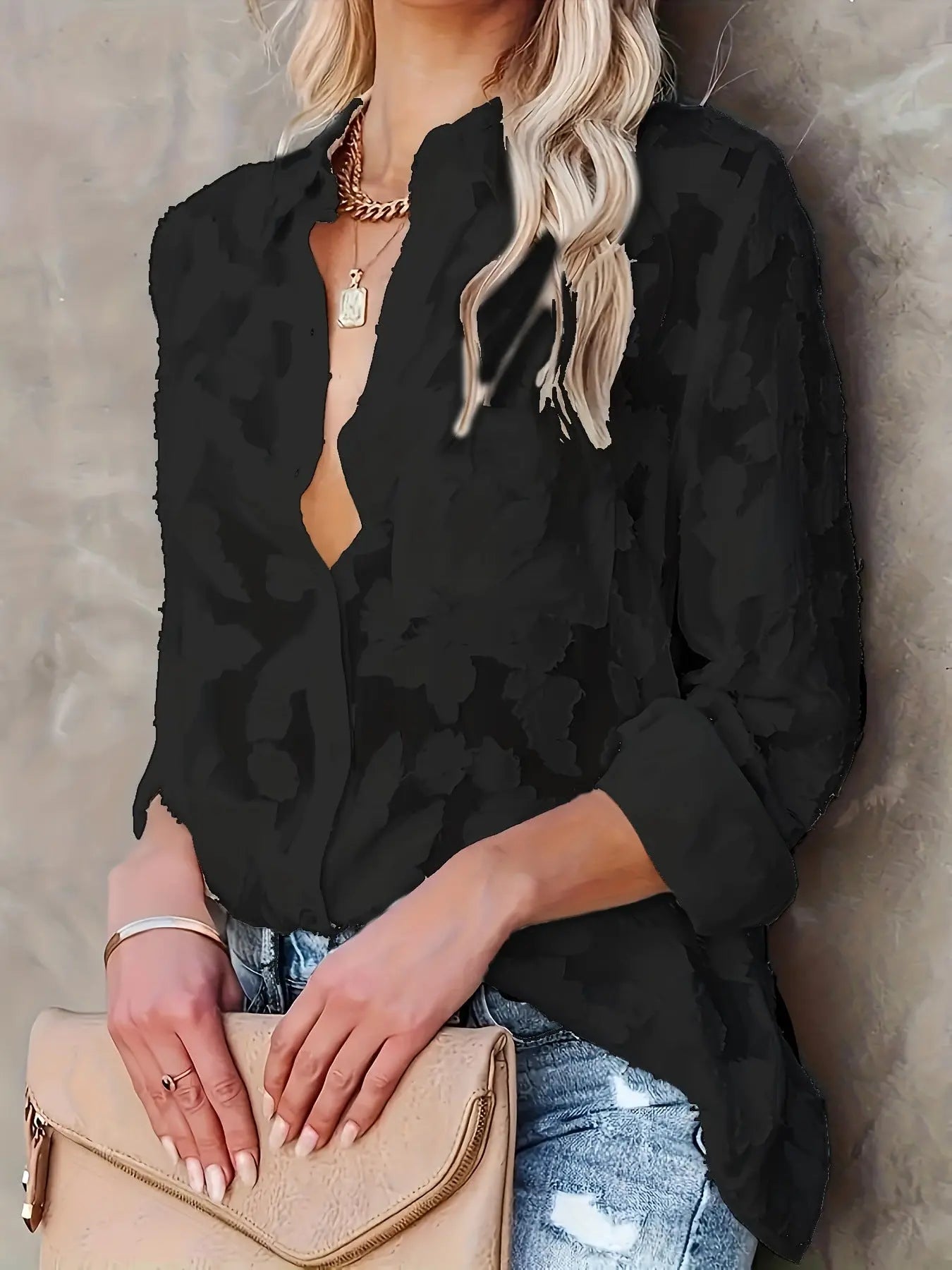 Luxury Jacquard Fashionable Button Up Shirt null