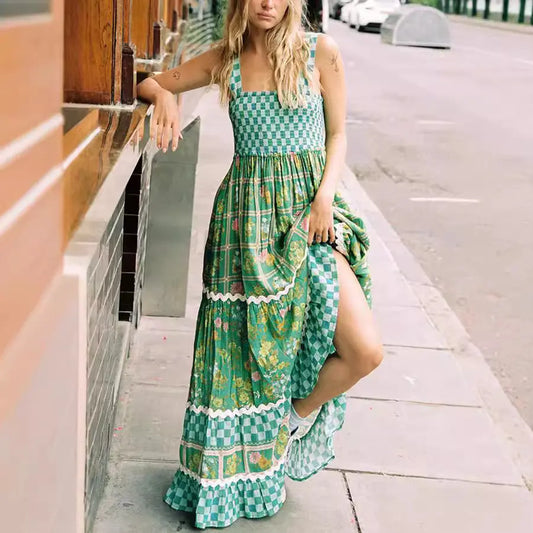 European And American Women's Clothing Spaghetti-strap Floral Print Dress Fashion null