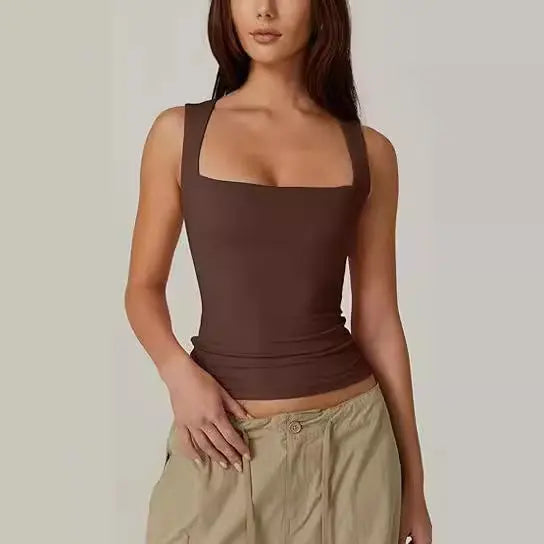 Summer Square-neck Tank Vest Ins Fashion Slim Solid Sleeveless Tops For Women Clothing null