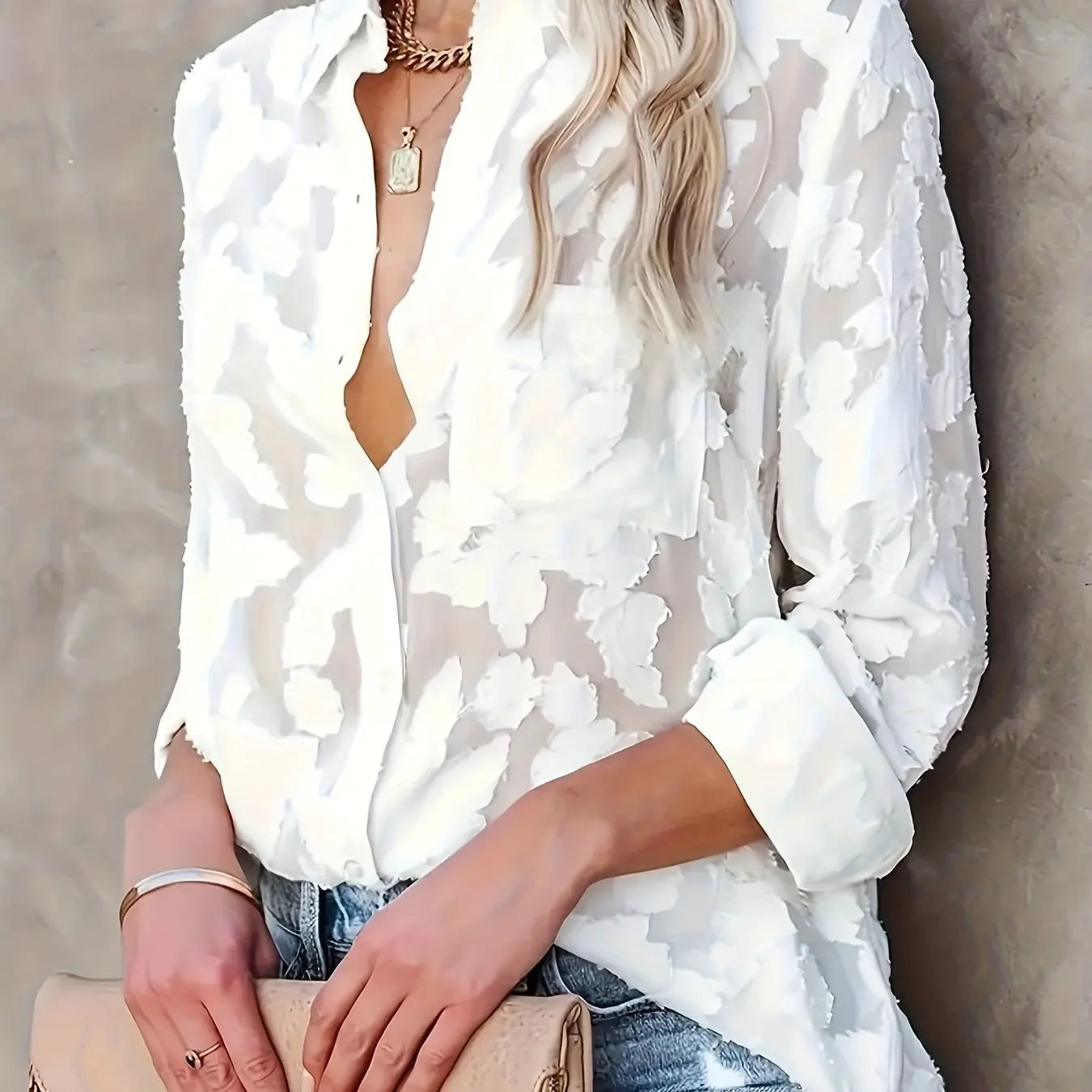 Luxury Jacquard Fashionable Button Up Shirt null