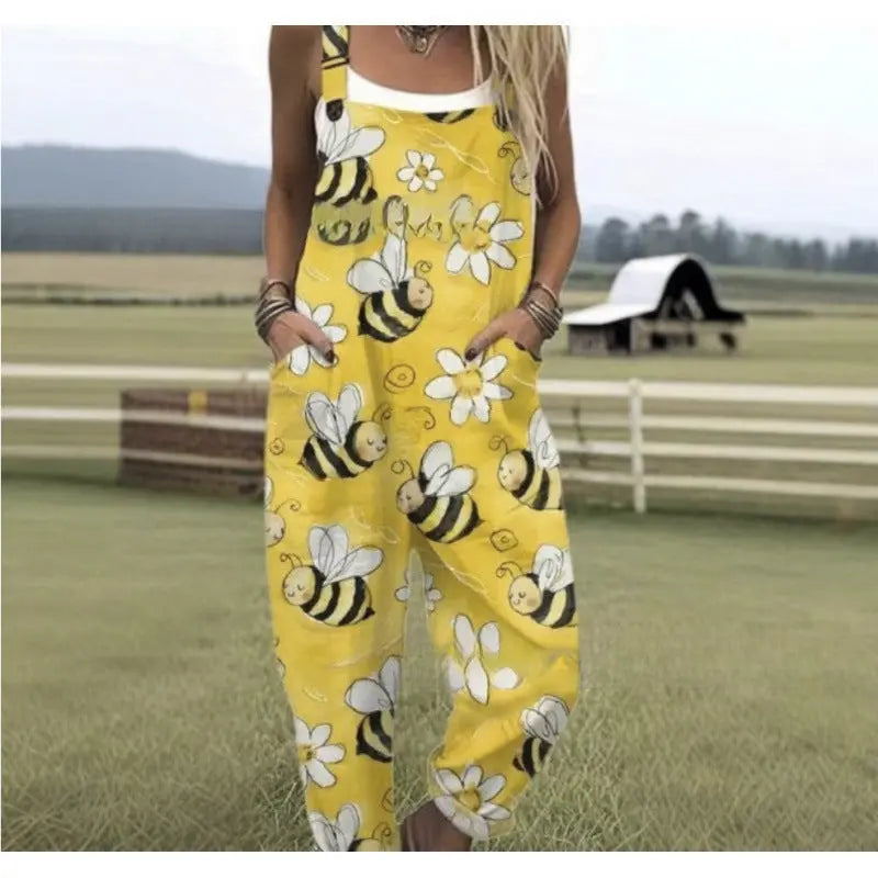 Women's Summer Digital Printing Button Casual Suspender Trousers null