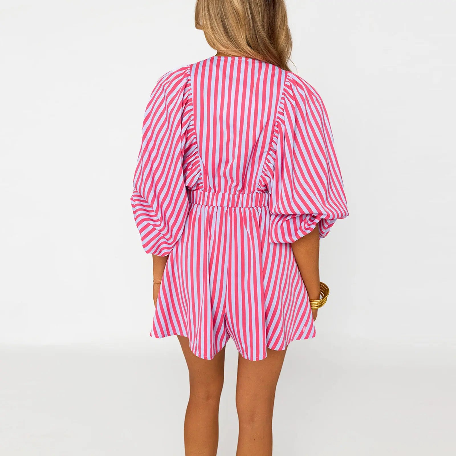 Shirt Slimming Casual Loose Deep V Wide Leg Short Jumpsuit null