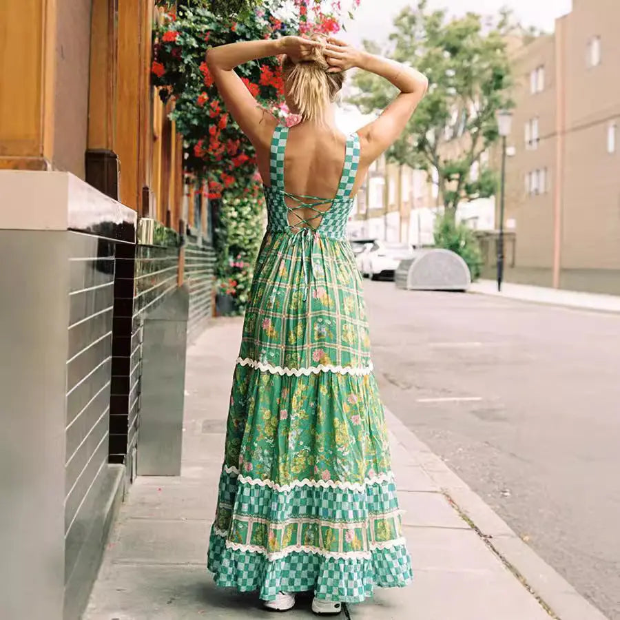 European And American Women's Clothing Spaghetti-strap Floral Print Dress Fashion null
