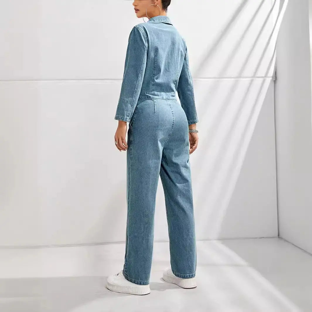 Women's Slim-fit Long-sleeved Denim Jumpsuit Nipaaj