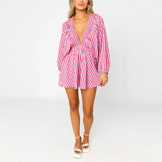 Shirt Slimming Casual Loose Deep V Wide Leg Short Jumpsuit null
