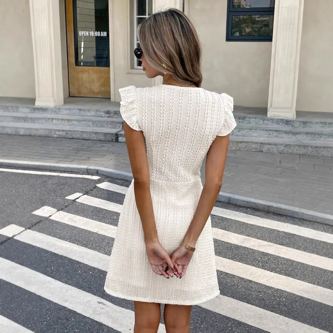 European And American V-neck Cardigan Flounced Sleeve Dress null