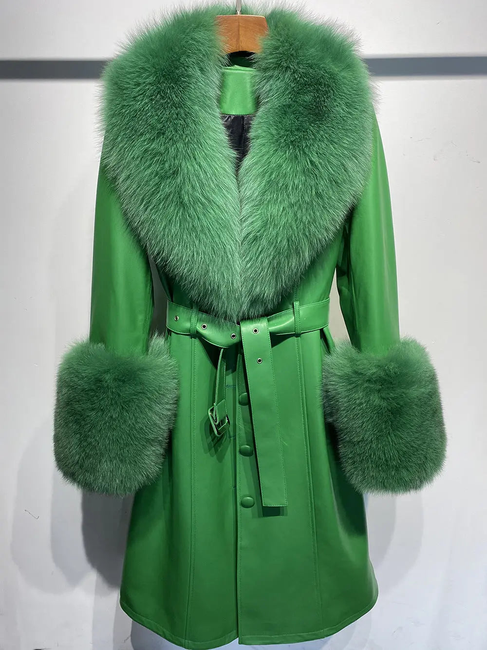 Slim-fit Leather Sheepskin Fox Fur Coat null