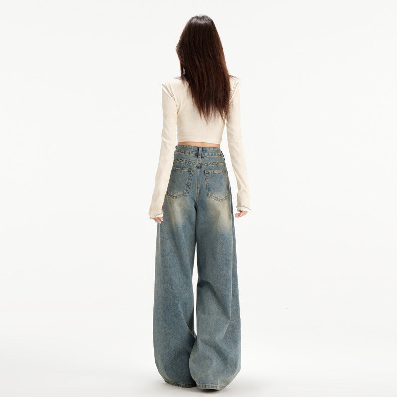 Retro Straight All-matching Loose Drooping Wide Leg Jeans