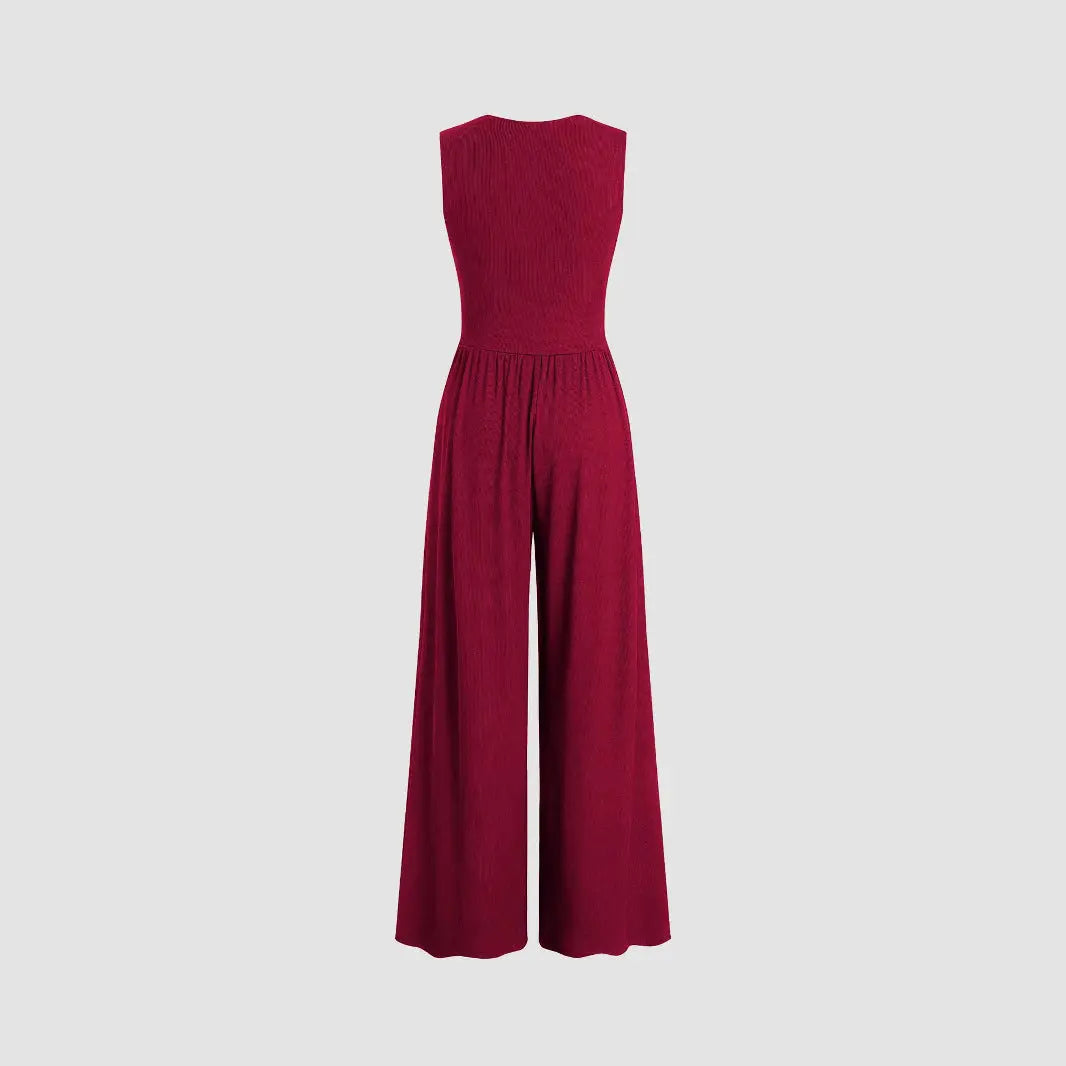 Women's Solid Color Loose Sleeveless Knitted Jumpsuit null