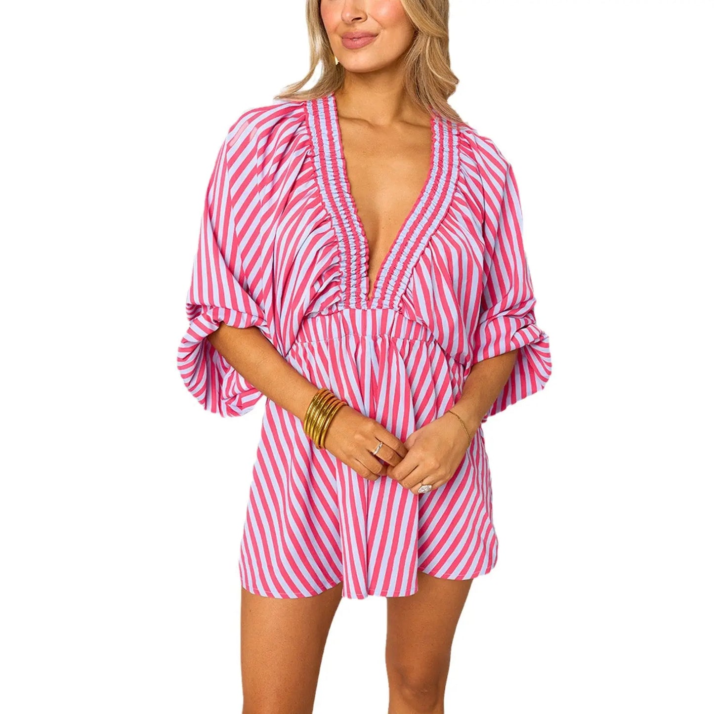Shirt Slimming Casual Loose Deep V Wide Leg Short Jumpsuit null