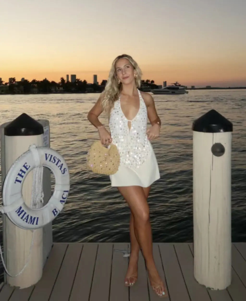 Deep V Sequins Halter Spaghetti Straps Backless Vacation Style null