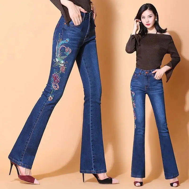 Women's Embroidered Skinny Jeans New High Waist Trousers Nipaaj