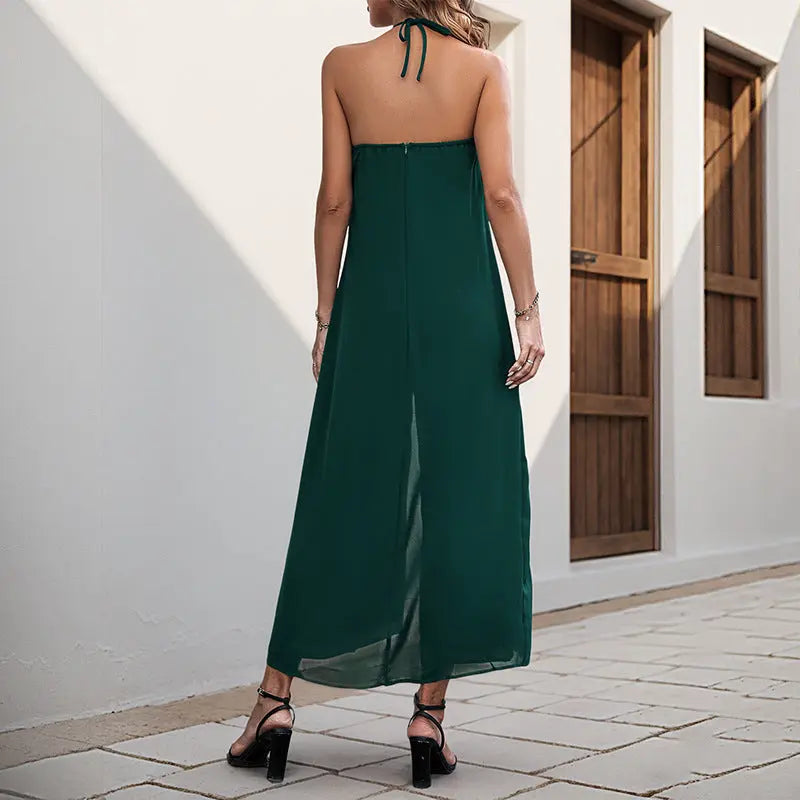 Vacation Casual Solid Color Long Halter Jumpsuit Nipaaj