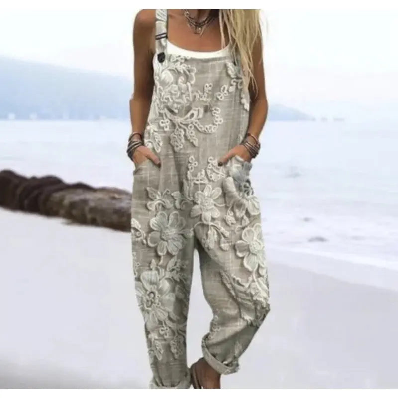 Women's Summer Digital Printing Button Casual Suspender Trousers null