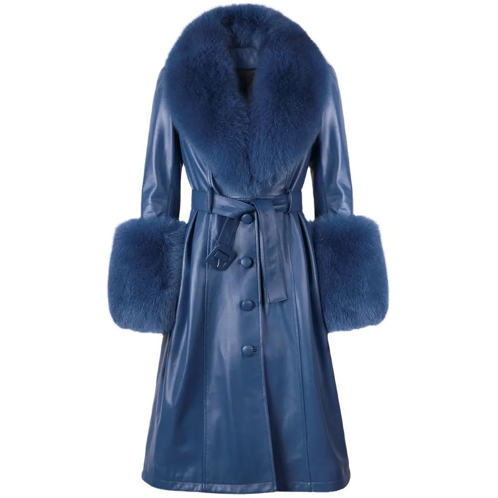 Slim-fit Leather Sheepskin Fox Fur Coat null