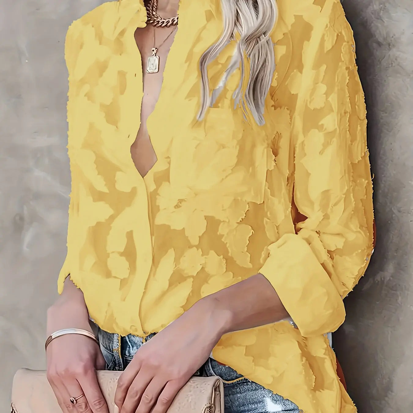 Luxury Jacquard Fashionable Button Up Shirt null