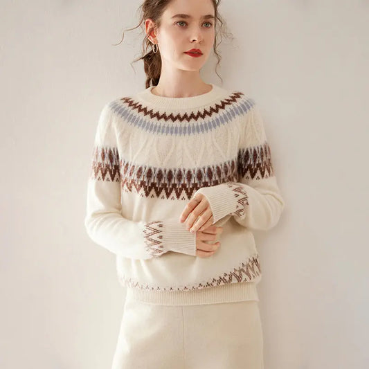 Blue And White Porcelain Contrasting Color Jacquard Cashmere Sweater Nipaaj