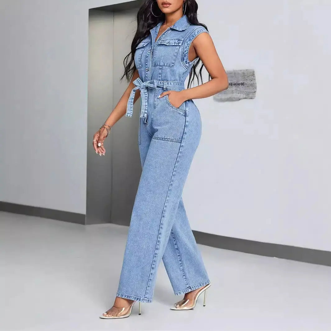 Denim Wear Sleeveless Casual Jumpsuit Trousers Jeans Nipaaj
