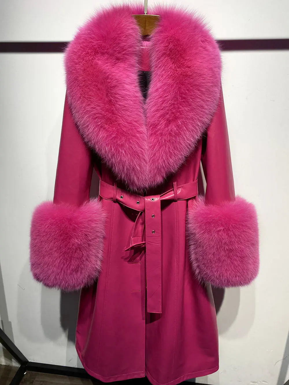 Slim-fit Leather Sheepskin Fox Fur Coat null