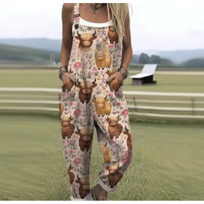 Women's Summer Digital Printing Button Casual Suspender Trousers null