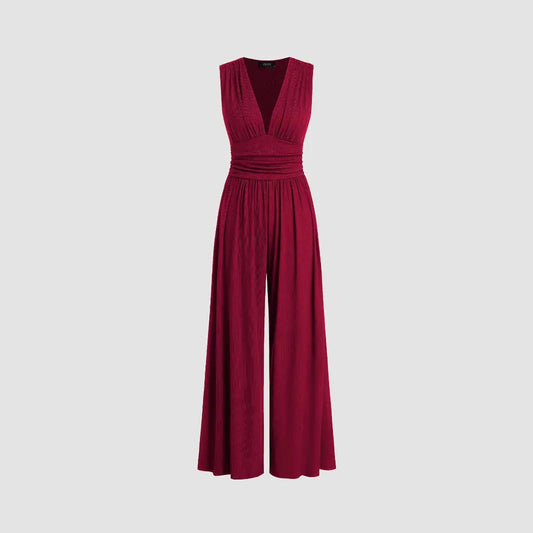 Women's Solid Color Loose Sleeveless Knitted Jumpsuit null