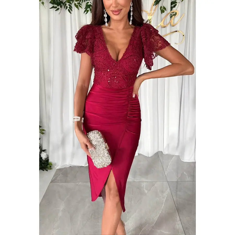Casual Short Sleeve Split Dress Women null