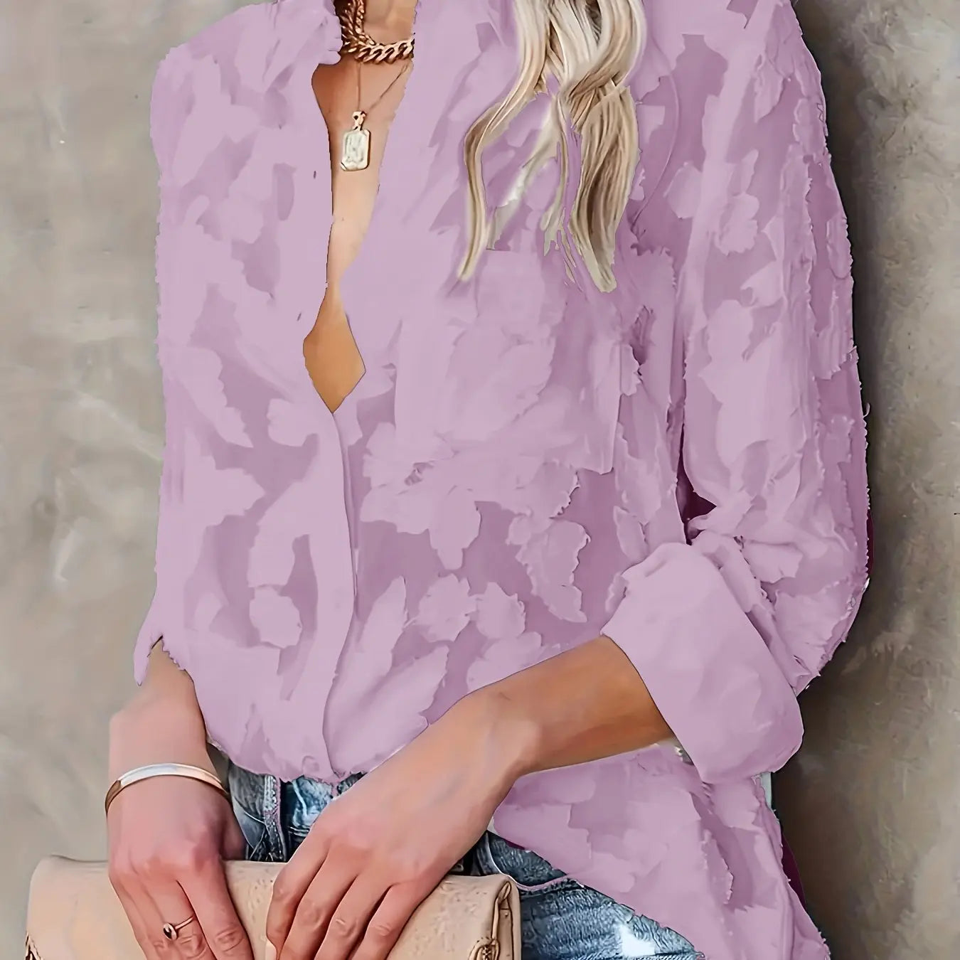 Luxury Jacquard Fashionable Button Up Shirt null