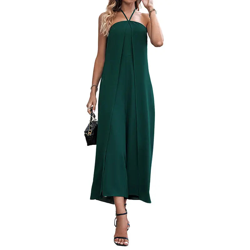 Vacation Casual Solid Color Long Halter Jumpsuit Nipaaj