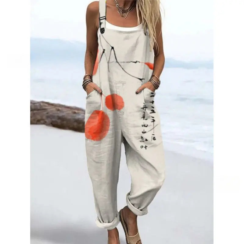 Women's Summer Digital Printing Button Casual Suspender Trousers null