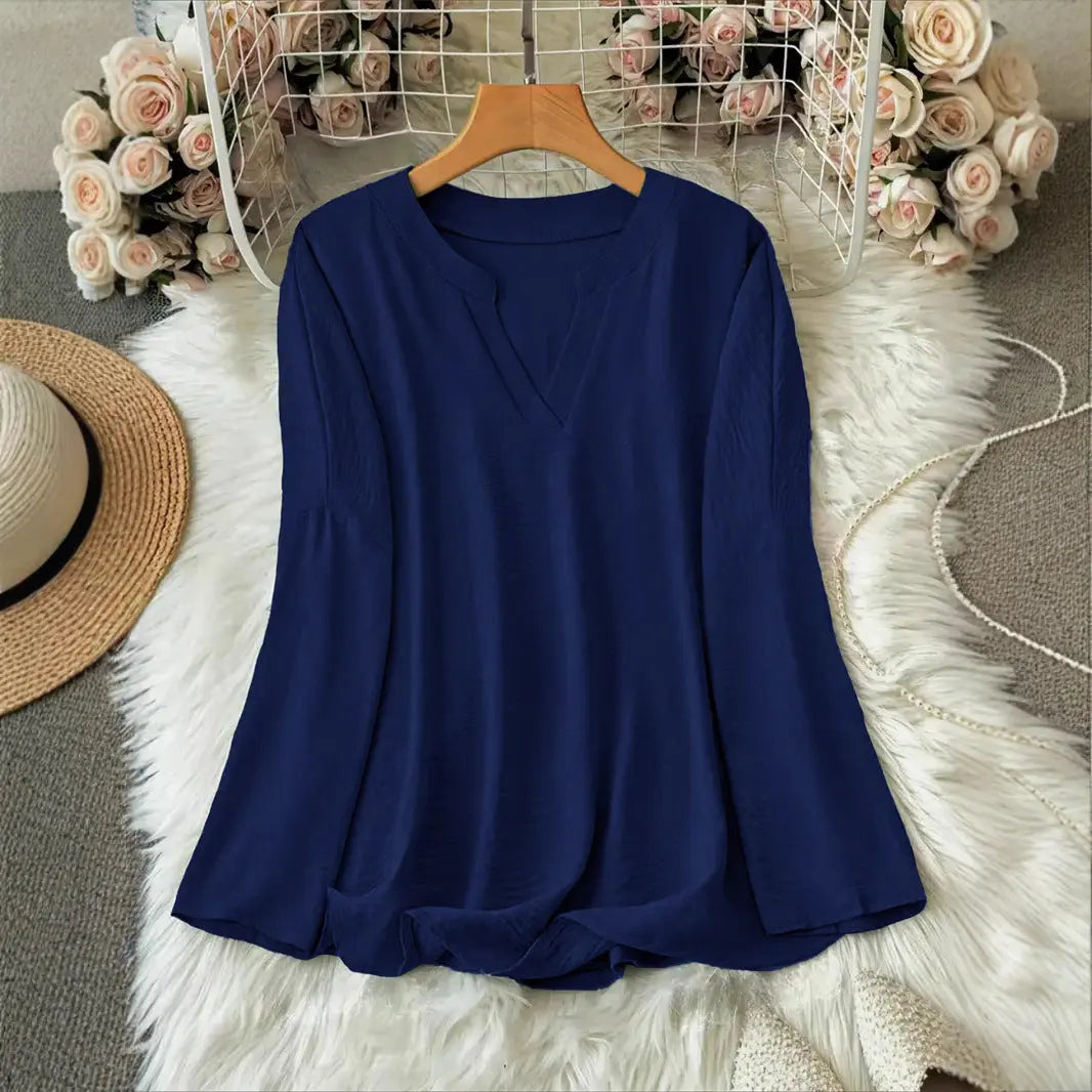 Women's V-neck Drop-shoulder Long-sleeve T-shirt Nipaaj