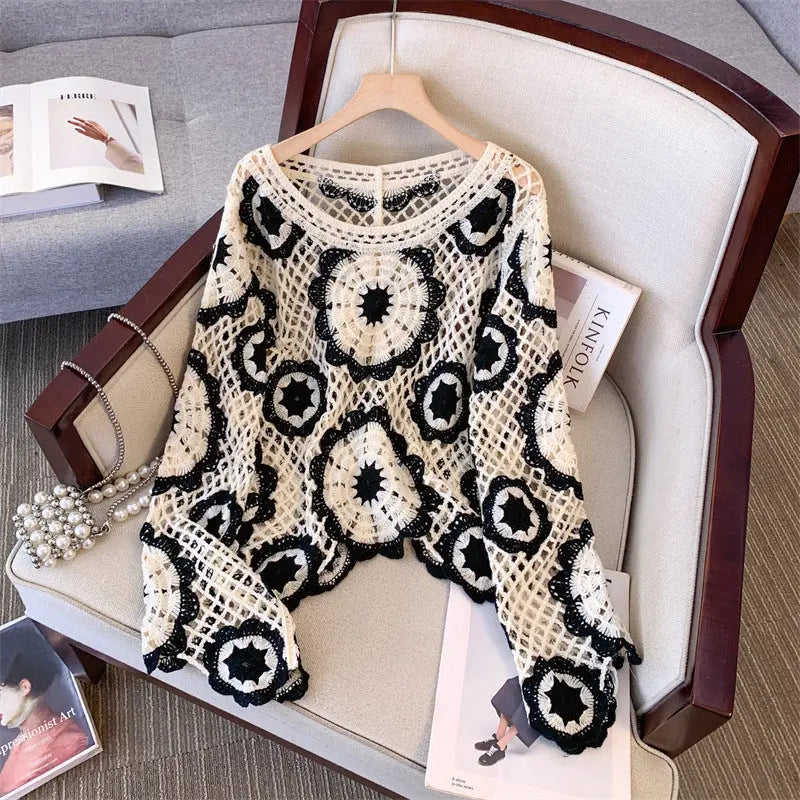 Ankela Red French Crocheted Hollow Sweater Nipaaj