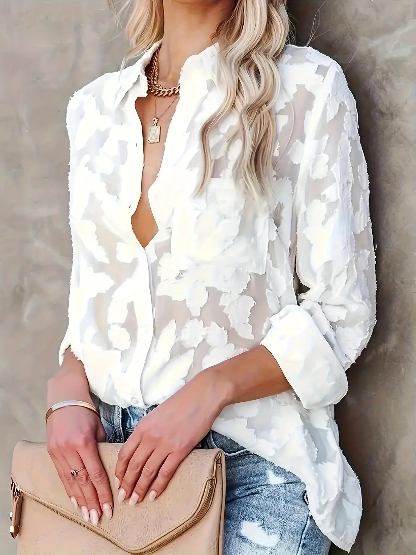 Luxury Jacquard Fashionable Button Up Shirt null