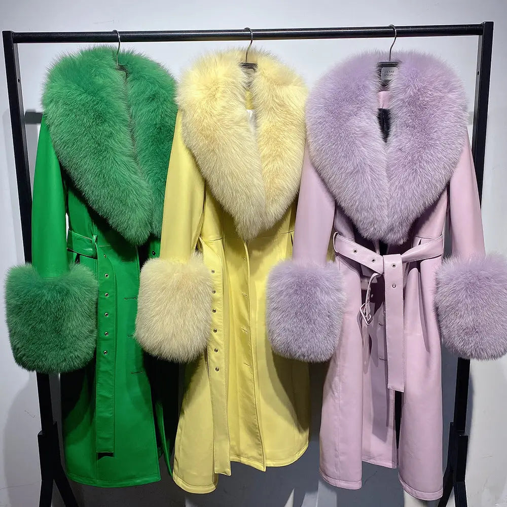 Slim-fit Leather Sheepskin Fox Fur Coat null