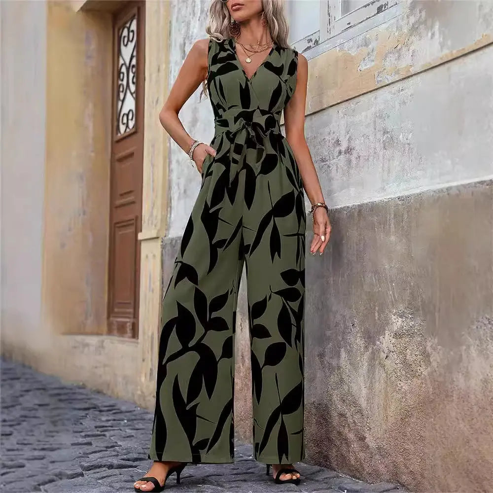 Fashionable High Waist Lace-up Wide Leg Jumpsuit For Women null