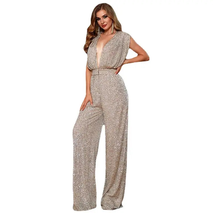 Summer Sexy Waist Sequined Jumpsuit null