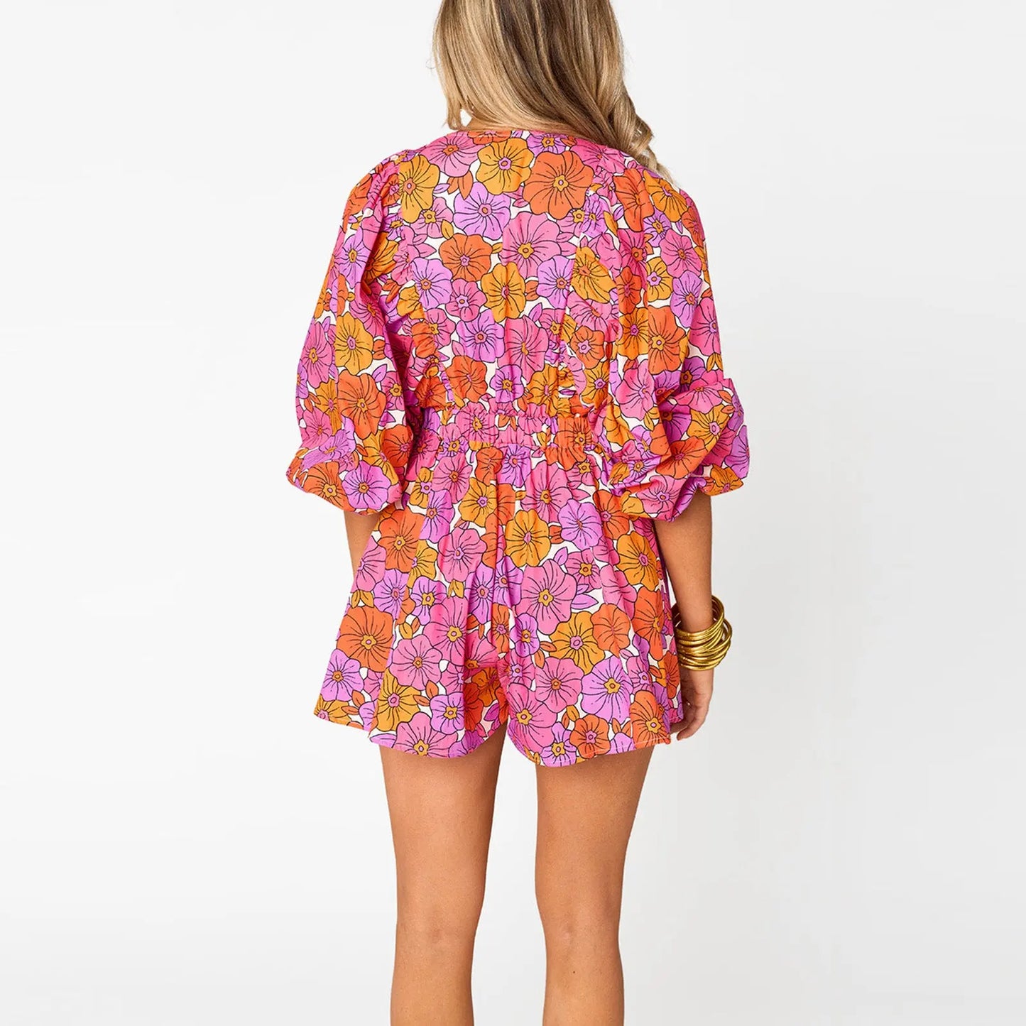 Shirt Slimming Casual Loose Deep V Wide Leg Short Jumpsuit null