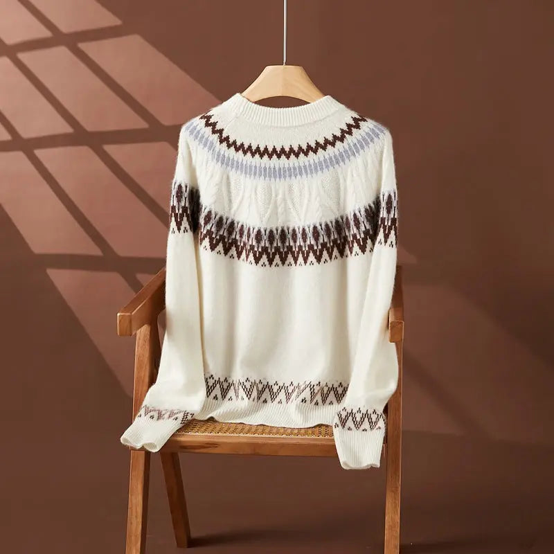Blue And White Porcelain Contrasting Color Jacquard Cashmere Sweater Nipaaj