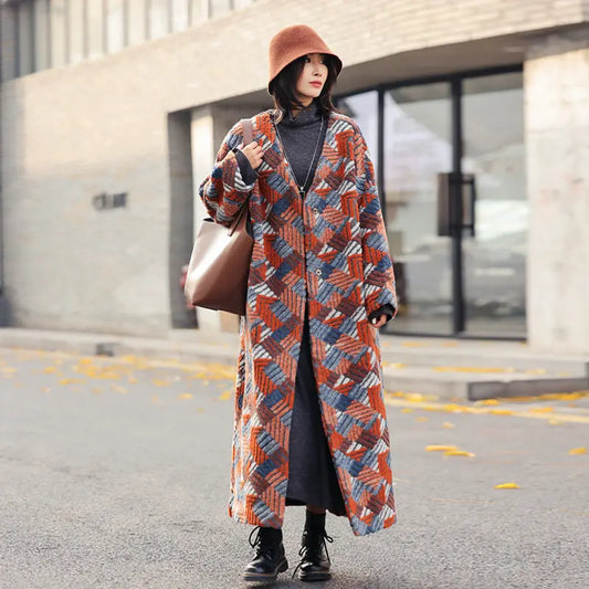 Women's Three-dimensional Jacquard Wool Blended Loose Overcoat Coat null