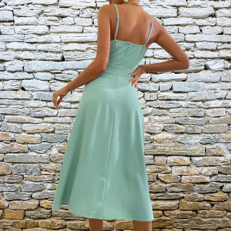 V-neck Slit Sling Dress Summer Fashion Sexy Slim Suspender Dresses For Women Clothing null