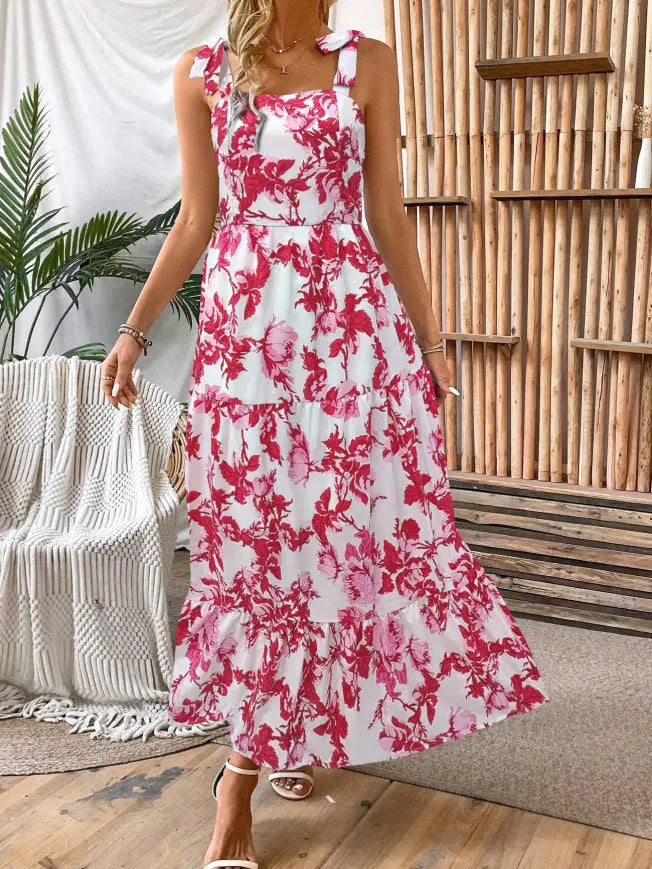 Sexy Sleeveless Lace Printing Fashion Midi Dress null