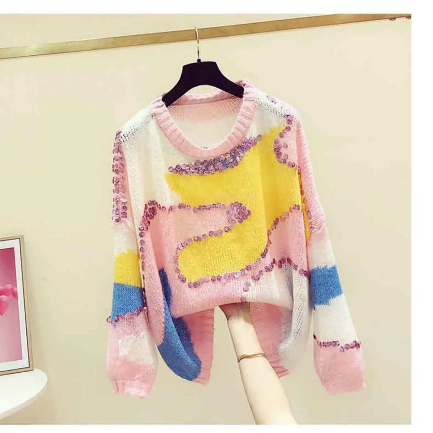 Contrast Color Loose And Slim Sweater Nipaaj